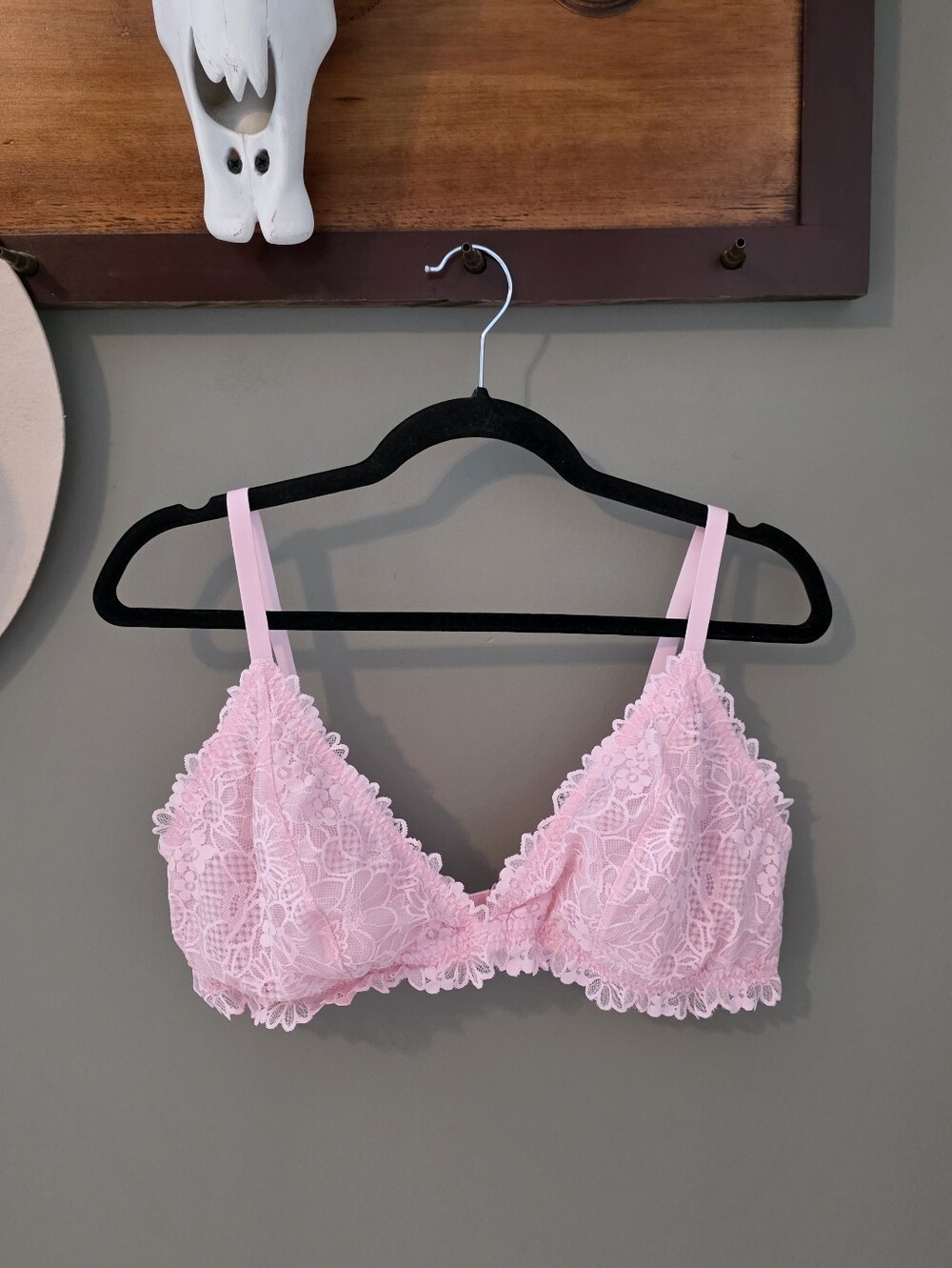 Aerie Show Off Pink Lace Floral Bra XL Real Good
